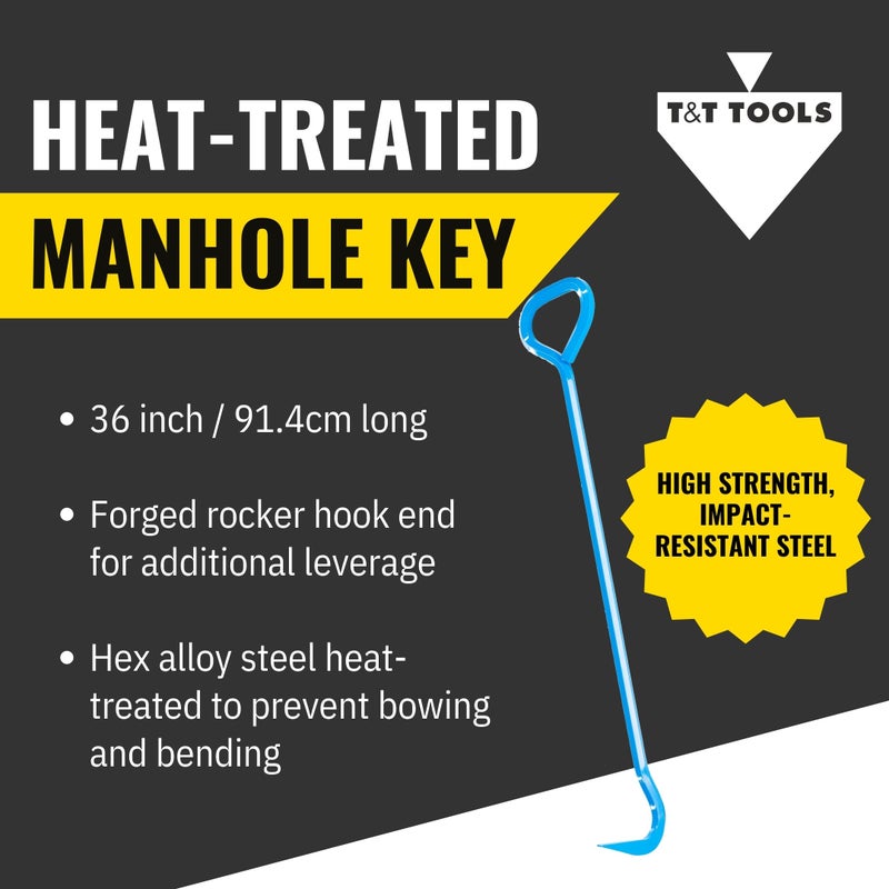 T & T Tools T&T Tools Top Popper Manhole Hook â€“ Heat Treated Manhole Hook (Rotated Handle, Alloy Steel, 36-Inch) - Image 2